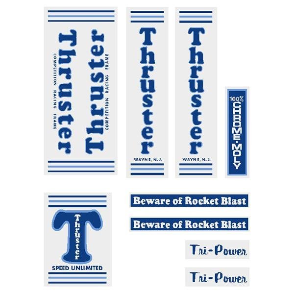 Thruster - TRI POWER BLUE T on CLEAR decal set - old school bmx - Bmx Products AU