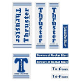 Thruster - TRI POWER BLUE T on CLEAR decal set - old school bmx - Bmx Products AU