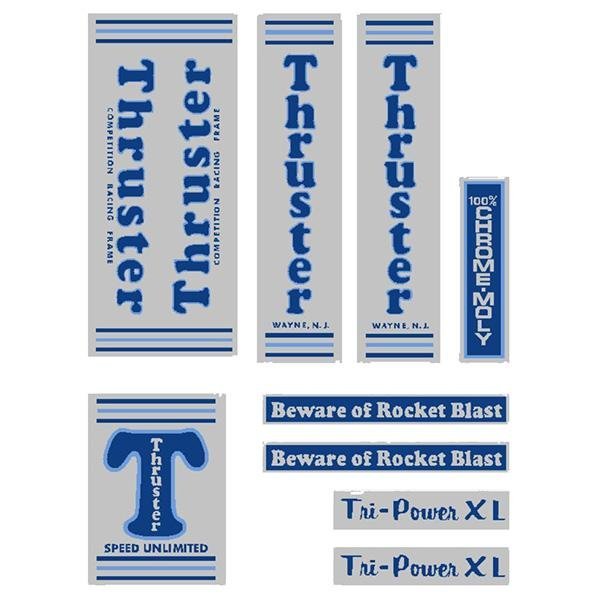 Thruster - TRI POWER XL BLUE T on chrome decal set - old school bmx - Bmx Products AU