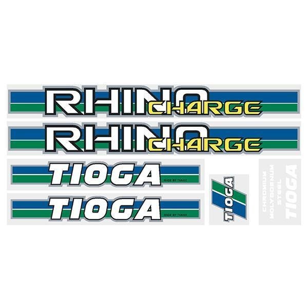 Tioga by Tange Rhino Charge - Green blue chrome decal set - Old school bmx - Bmx Products AU